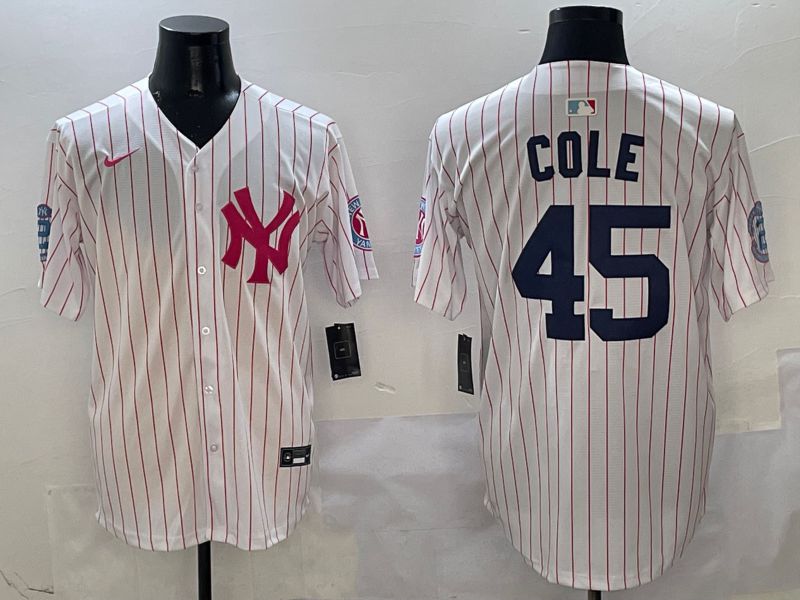 Men New York Yankees #45 Cole White Stripe Jointly Name Nike 2025 MLB Jersey style 1->new york yankees->MLB Jersey